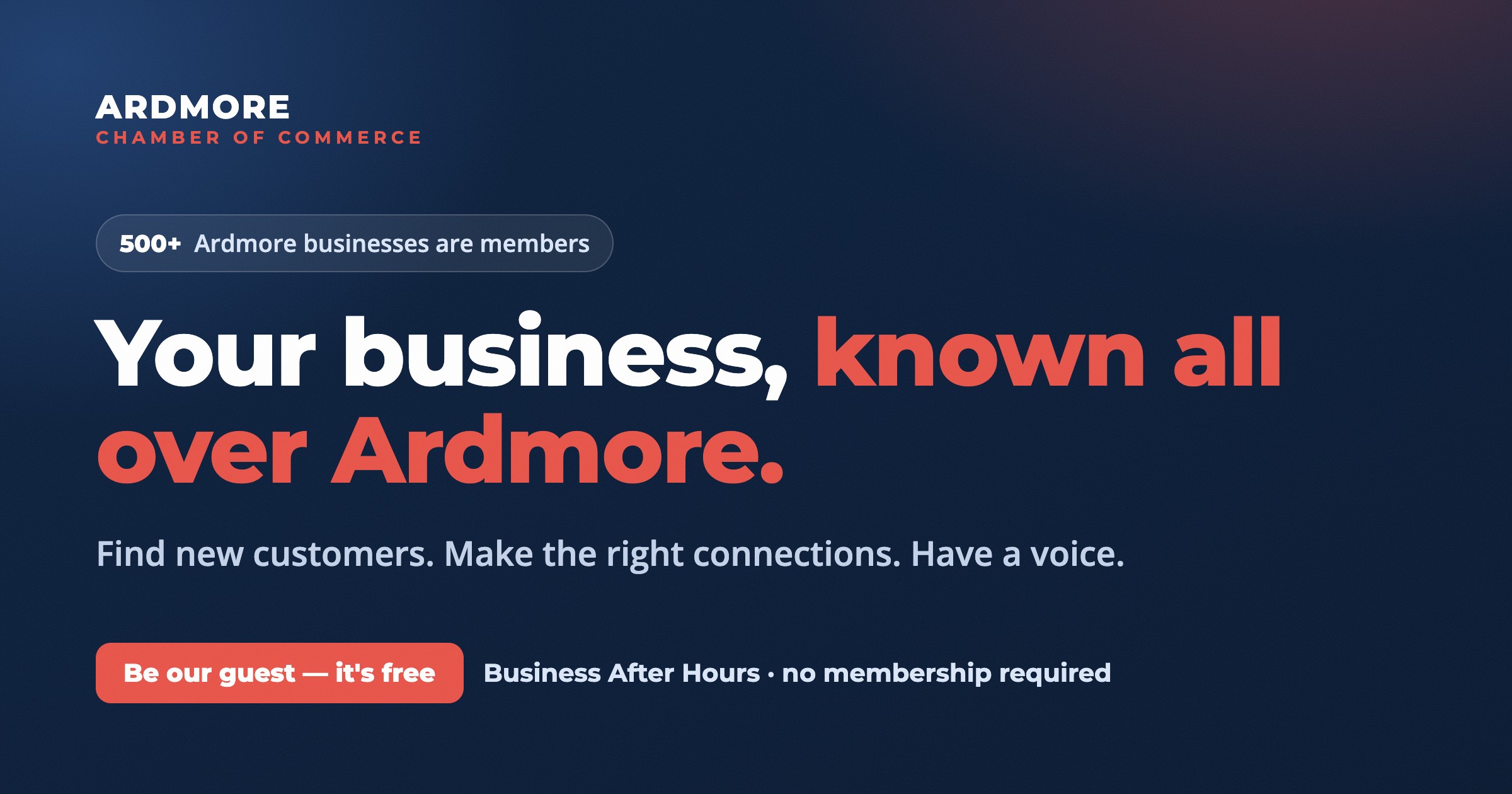 The Ardmore Chamber membership recruiting landing page
